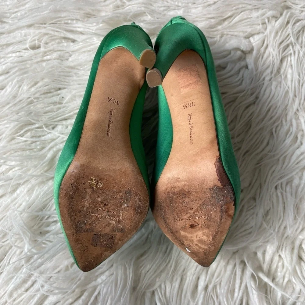 Rupert Sanderson Green Satin Platform Stiletto Kit Kat Ankle Boots Size 36.5